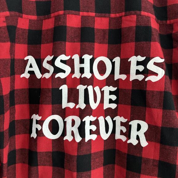 Assholes*s Live Forever Shirt Mens Large Red Black Flannel Buffalo Plaid Check - Picture 6 of 9